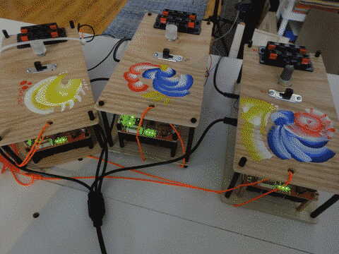Three amplifier modules charging their batteries